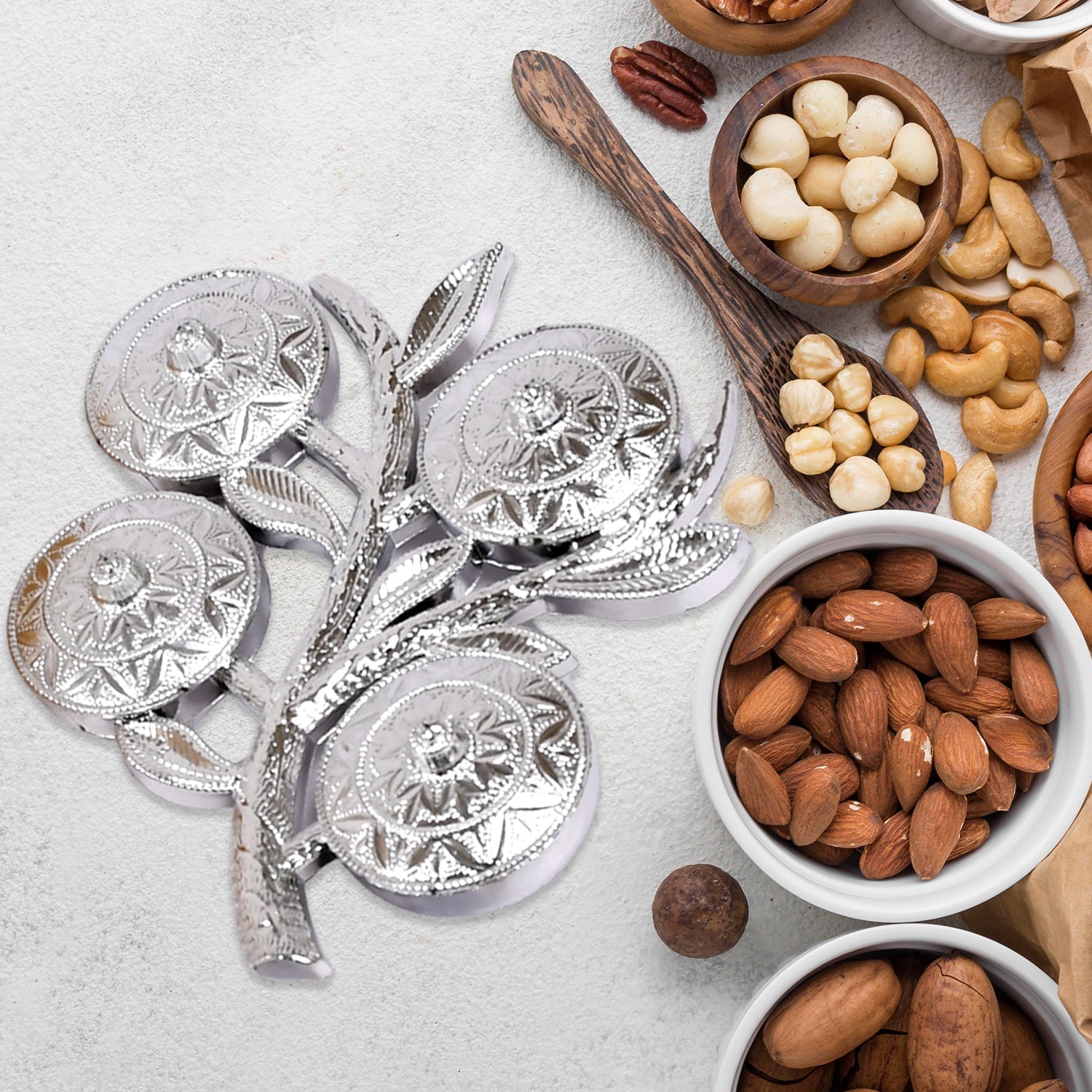 Tree Shape 4 Compartment Mukhwas Dani Serving Tray For Home & Kitchen Use your brand