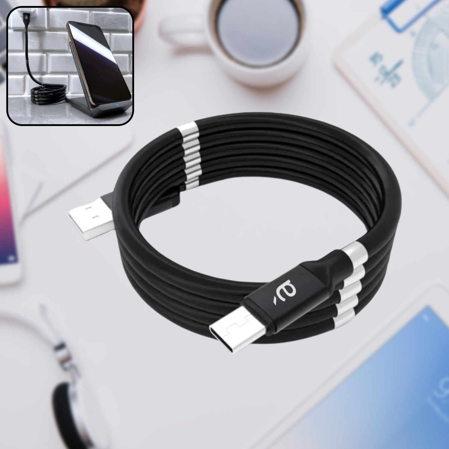 USB Cable, Charging Cable 3A Fast Charge and Sync Most Stunning Charging Cable, Magnetic Charging Cable Charging Cable for Phone (Compatible with (No More Messy Cables in Car & Home), (120 CM), ( Black), One Cable) - Shopmania Wholesale