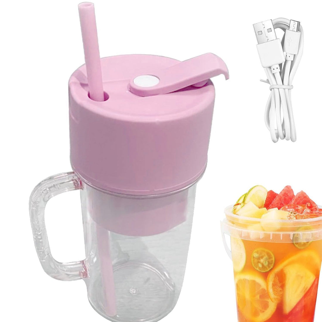 2 In1 Portable Crusher Juicer With Handle & Straw for Smoothie Sipper USB Rechargeable (340 ml) 6 Stainless Steel Blades Compact Juicer Mixer, Juicer Portable Fresh Juice Blender Portable Electric Juicer ( 340 ML ) your brand