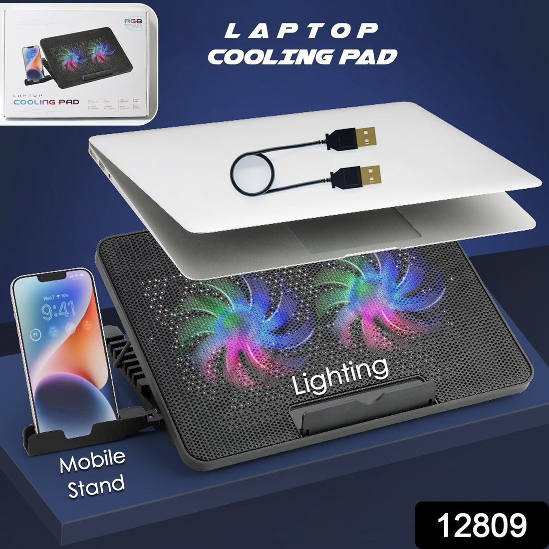 Laptop Cooler Cooling Pad with 2 Quiet Led Fans, Dual USB Ports, Portable Ultra Slim USB Powered 7 Heights Adjustable Laptop Stand for Gaming Laptop - Shopmania Wholesale
