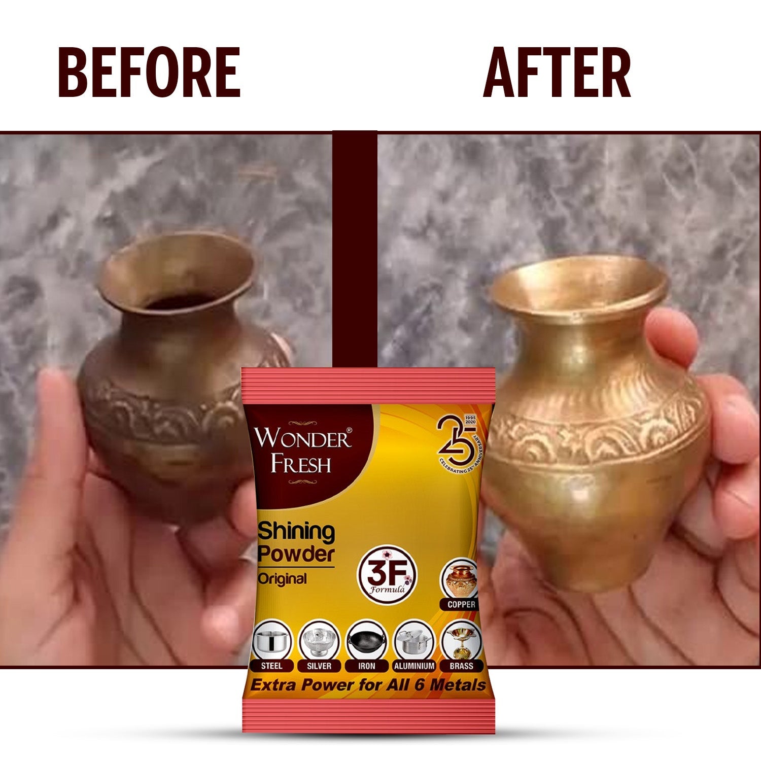 Shining Powder, Cleans and Polishes Copper, Brass, Silver, Aluminum, Iron, and Steel, Removes Tarnish and Oxidation (200 GM) - Shopmania Wholesale