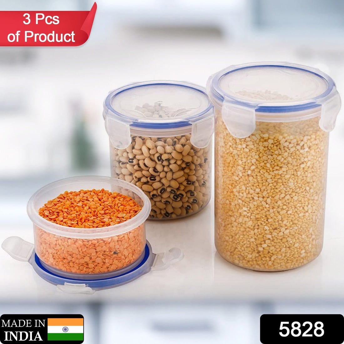 Round food storage containers with leakproof and airtight lids, available in multiple sizes.