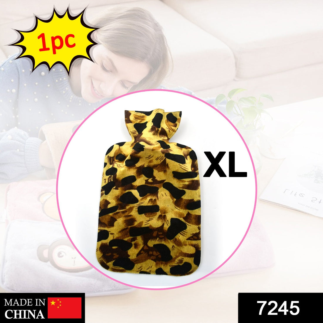 Large rubber hot water heating pad bag for pain relief, demonstrating its size and design