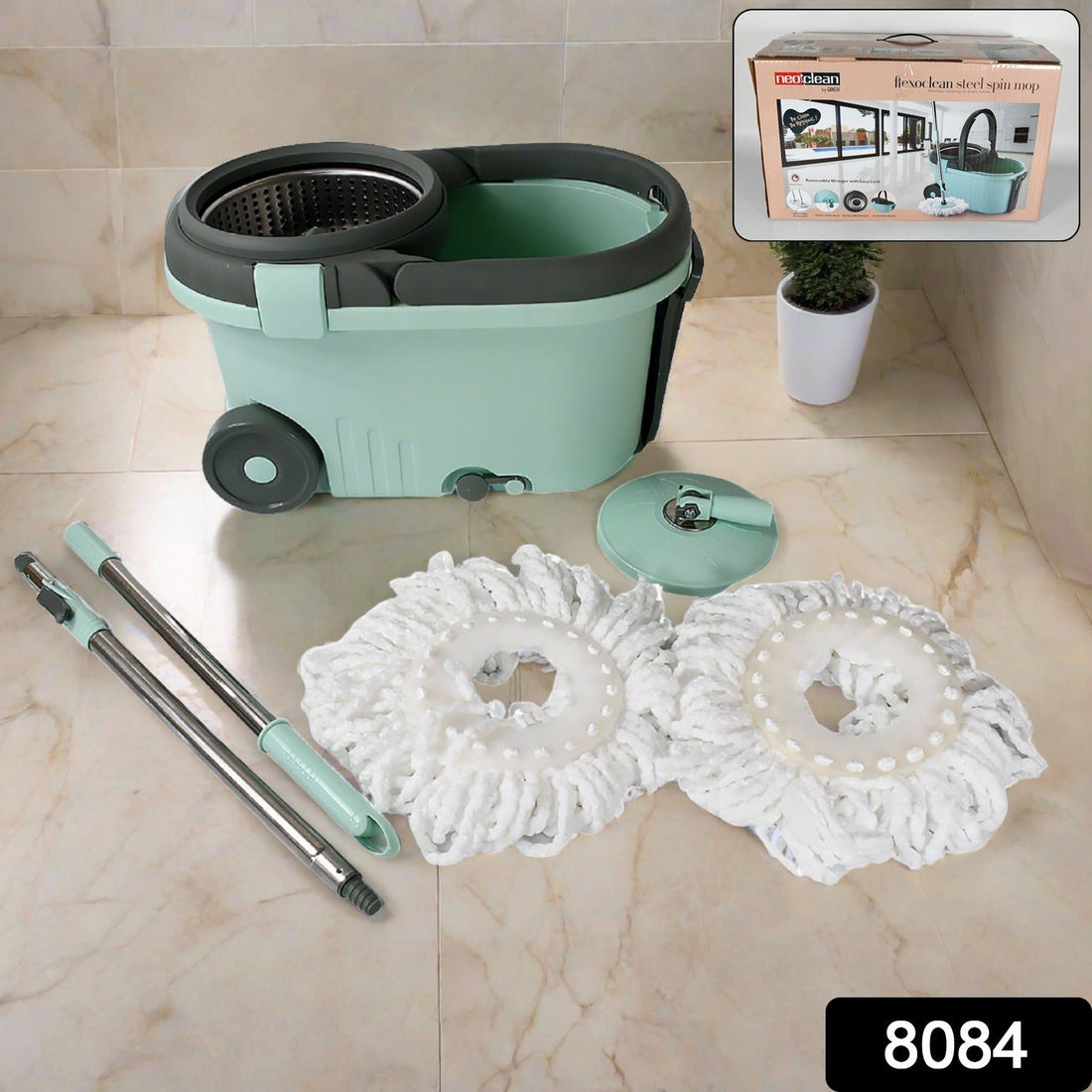 Ganesh Quick Spin Mop Steel Spin, Bucket Floor Cleaning, Easy Wheels & Big Bucket, Floor Cleaning Mop With Bucket, 2 Micro fiber head / Refill - Shopmania Wholesale