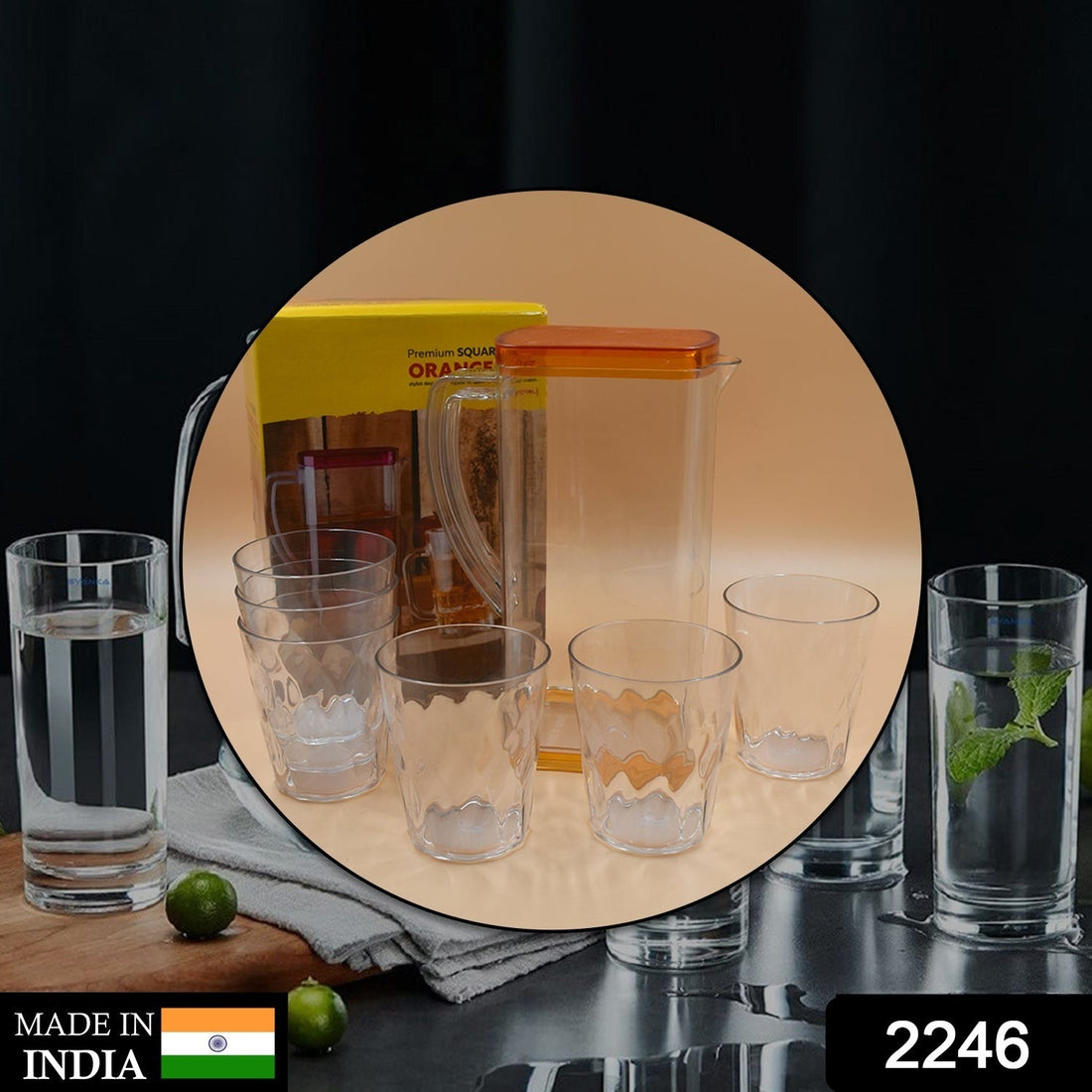 Resistant glass jug suitable for serving juice, milk, and hot or cold beverages.