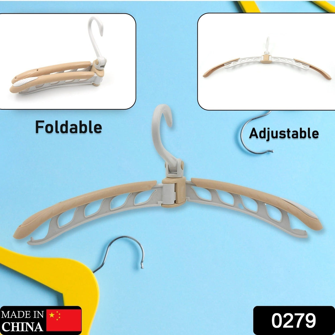 Portable folding clothes hanger, 360° rotation, adjustable