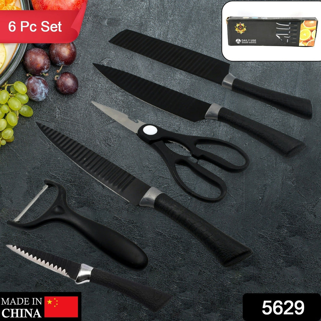 6 Pieces Professional Kitchen Knife Set, Meat Knife, Chef's Knife with Non-Slip Handle for Home, Kitchen and Restaurant with Chef Peeler and Scissor (Stainless Steel / 6 Pcs Set) your brand