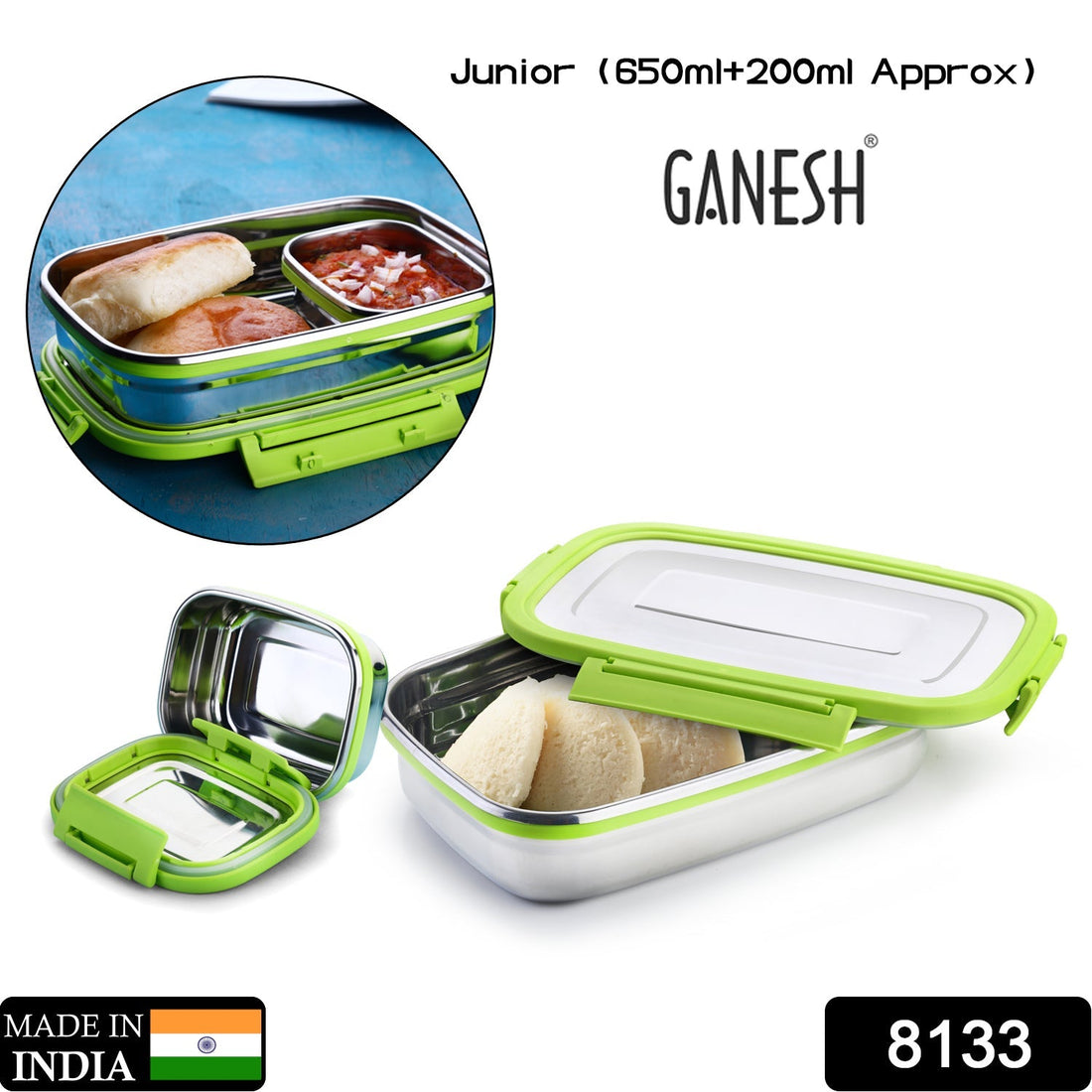 Ganesh Junior stainless steel lunch pack, suitable for office and school