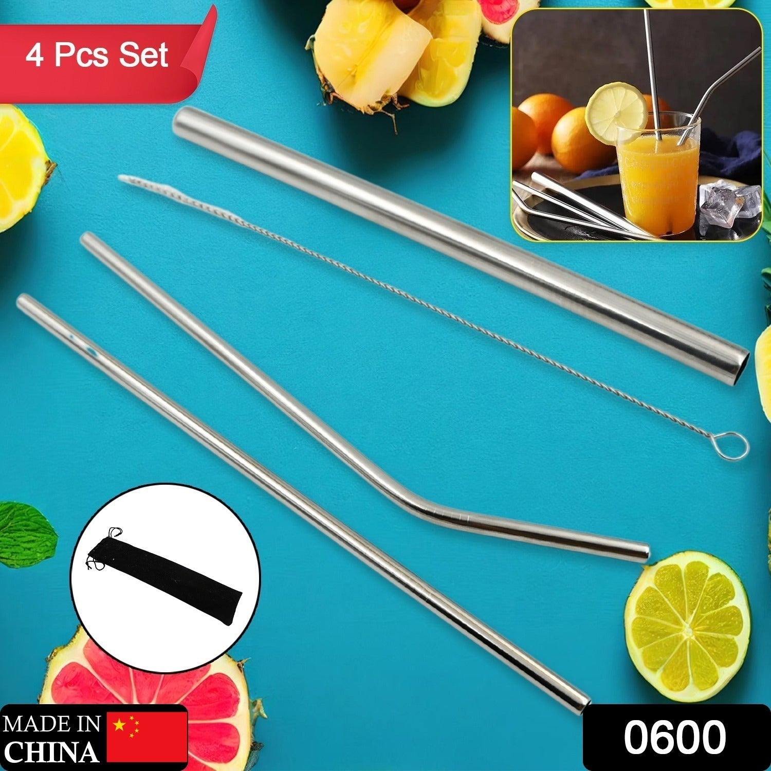 Reusable Stainless Steel Straws with Travel Case Cleaning Brush Eco Friendly Extra Long Metal Straws Drinking Set of 4 (2 Straight straws, 1 Bent straws, 1 Brush) your brand