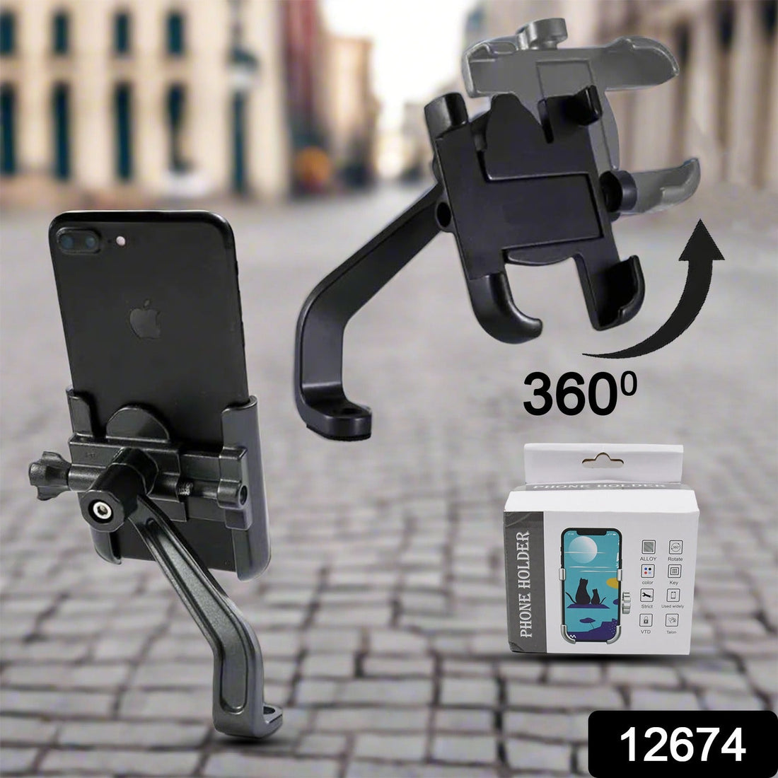Full Metal Body Bike & Scooty 360 Degree Rotating Mobile Holder Stand for Bicycle, Motorcycle, Scooty for Maps and GPS Navigation Fits All Smartphones (1 Pc) - Shopmania Wholesale
