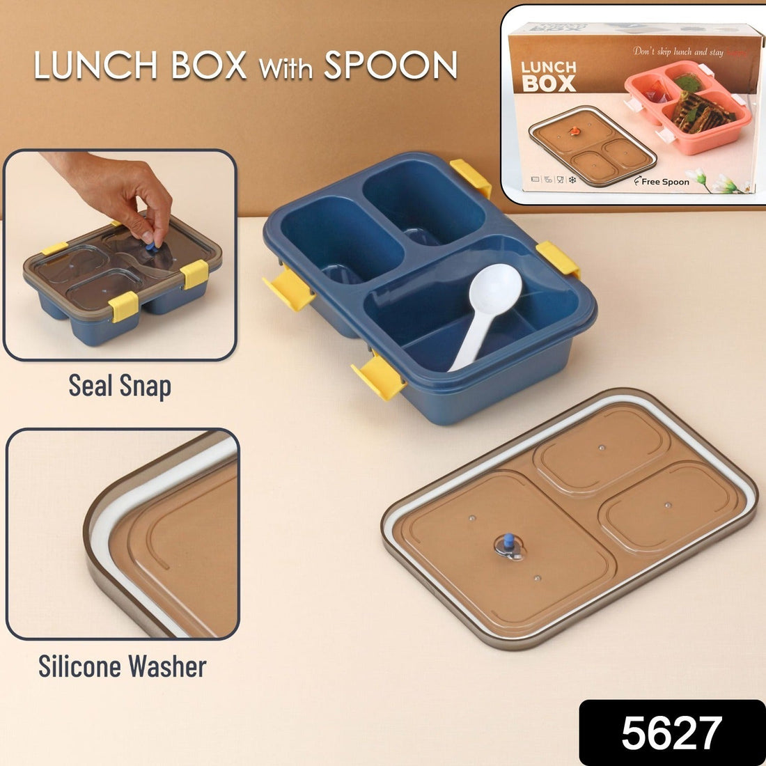 Plastic Lunch Box for Kids, Lunch Box for Kids 3 Compartment Insulated Lunch Box Tiffin Box for Boys, Girls, School & Office Men (3 Compartment Lunch Box) - Shopmania Wholesale