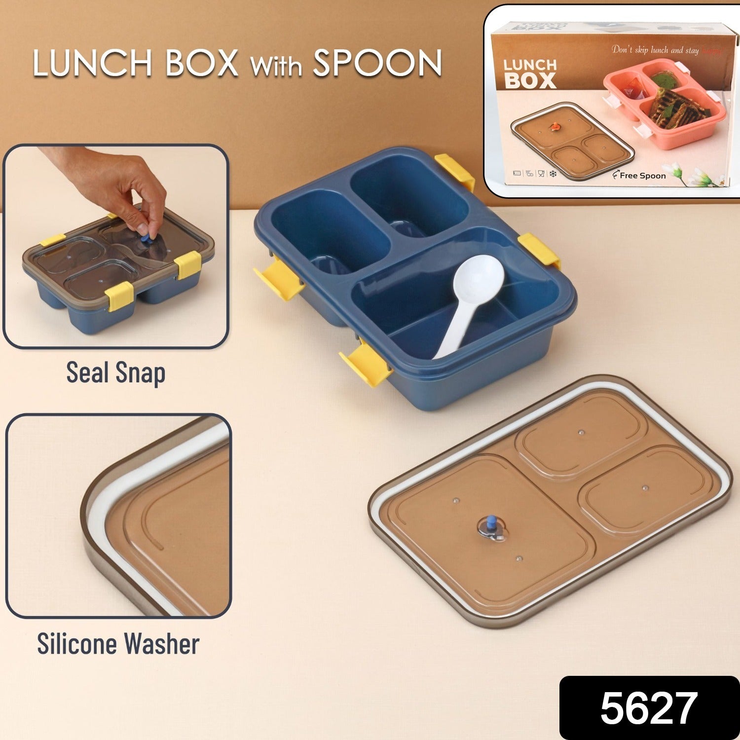Plastic Lunch Box for Kids, Lunch Box for Kids 3 Compartment Insulated Lunch Box Tiffin Box for Boys, Girls, School & Office Men (3 Compartment Lunch Box) - Shopmania Wholesale
