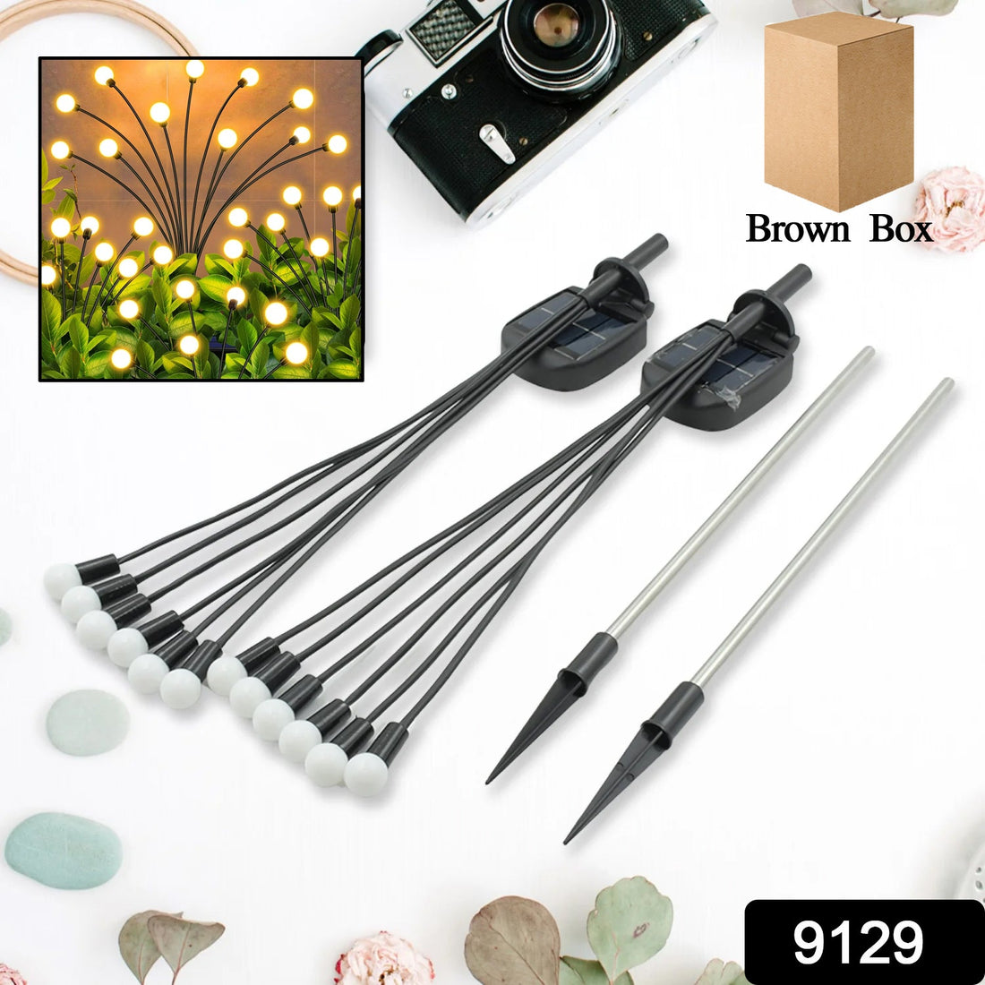 Solar garden lights with firefly design, warm light