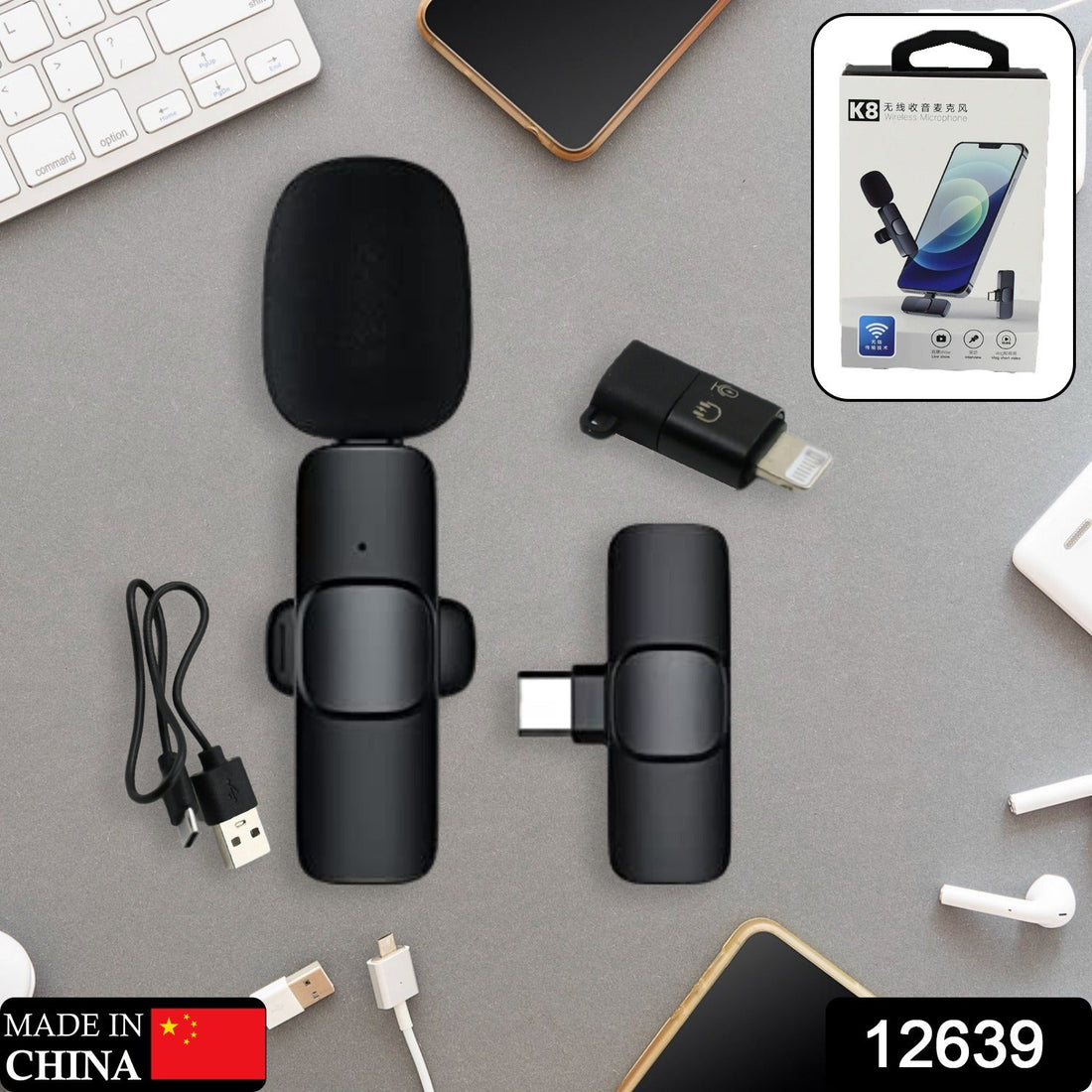 Intelligent Noise Cancelling Live Streaming Clip on Microphone for Type-C & for iPhone with Charging Mini Wireless Lapel Collar Microphone - Shopmania Wholesale