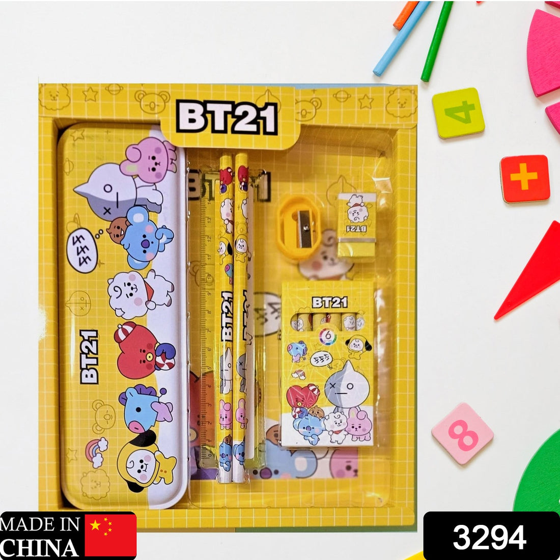 12-piece stationery set for kids with metal pencil box, sharpener, pencils