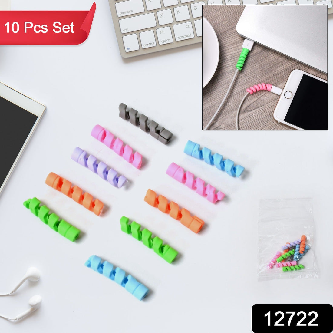 Spiral Charger Cable Protector Data Cable Saver Charging Cords Protective for All Universal  Cable Cover (Pack of 10) - Shopmania Wholesale