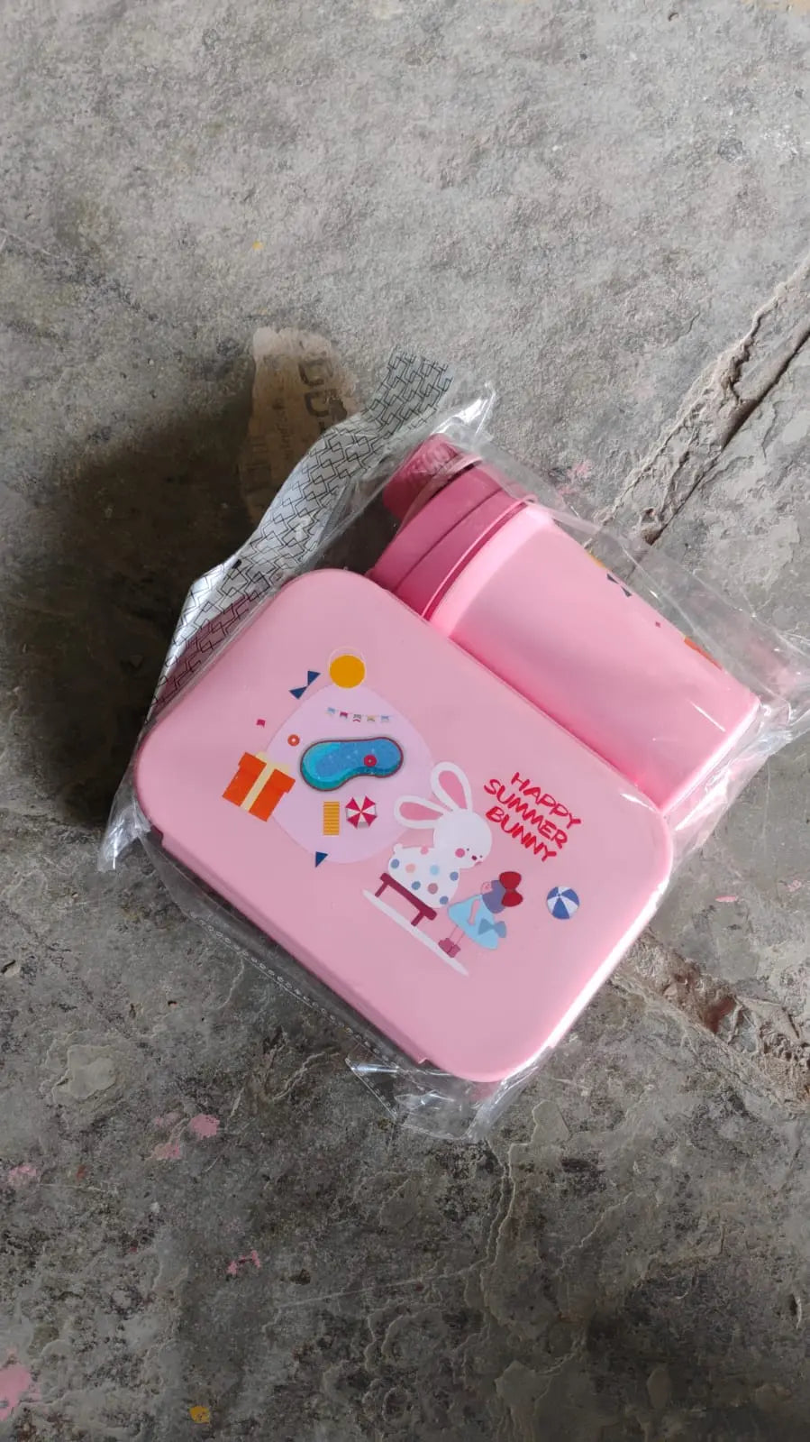 Plastic Lunch Box Leak Proof 2 Compartment with Bottle and Fork (1 Set / Mix Color) your brand