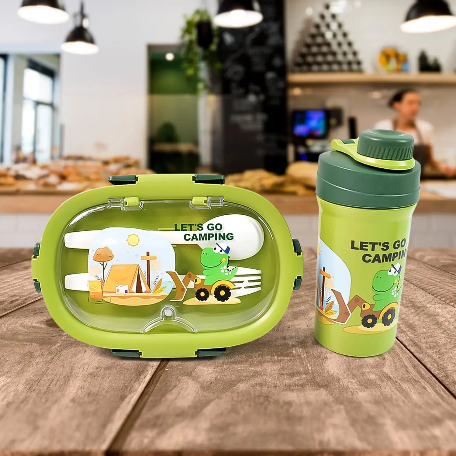 Plastic Lunch Box Leak Proof 3 Compartment with Bottle, Spoon and Fork (1 Set) your brand