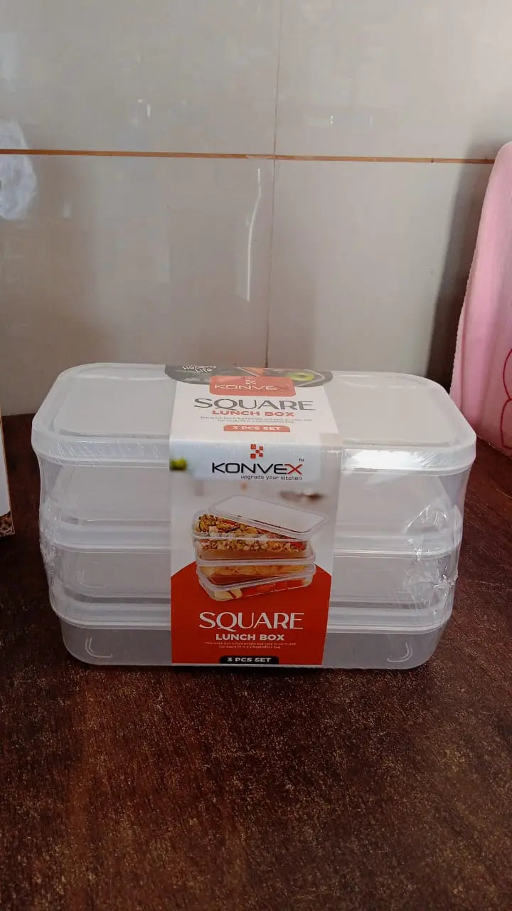 Plastic Square Lunch Box, Kitchen Containers Set (3 Pcs Set) your brand