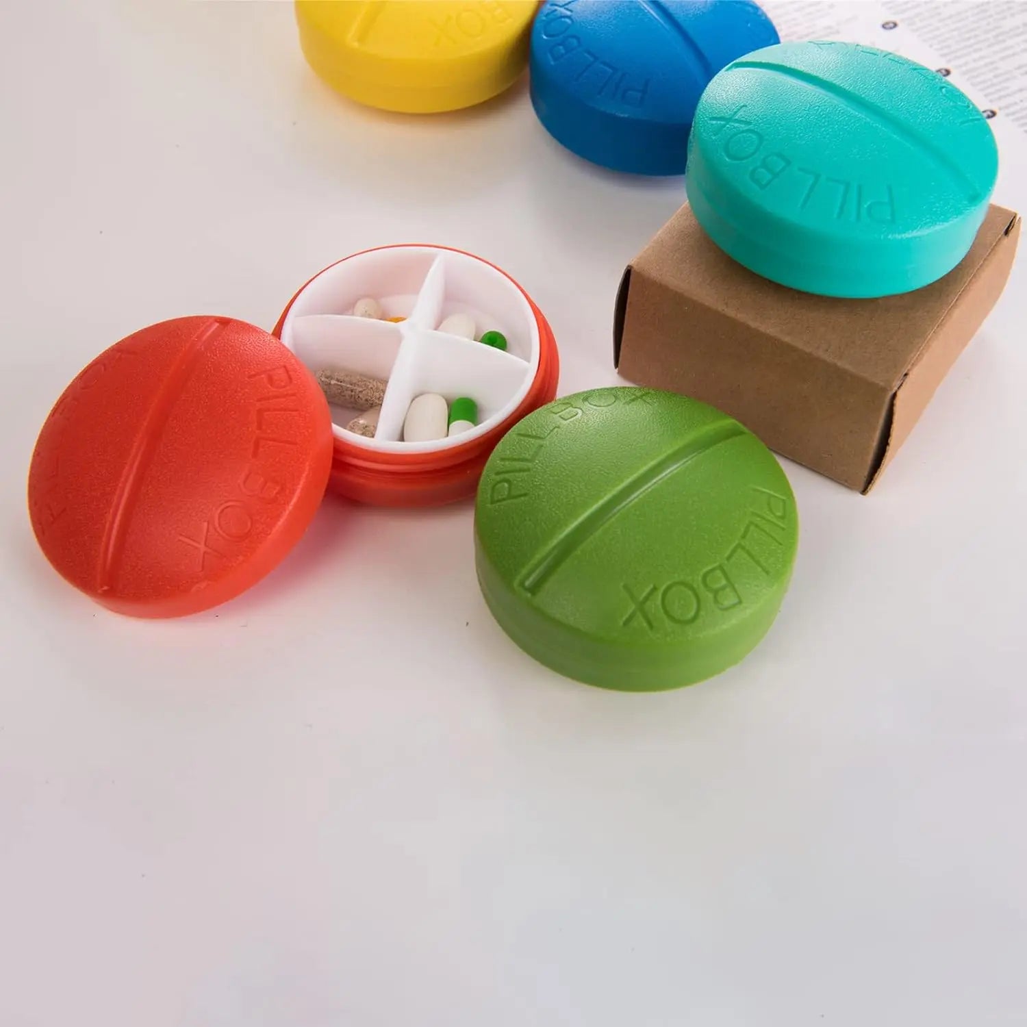 Portable Round Shape 4 Compartments Pill Box (1 Pc) your brand