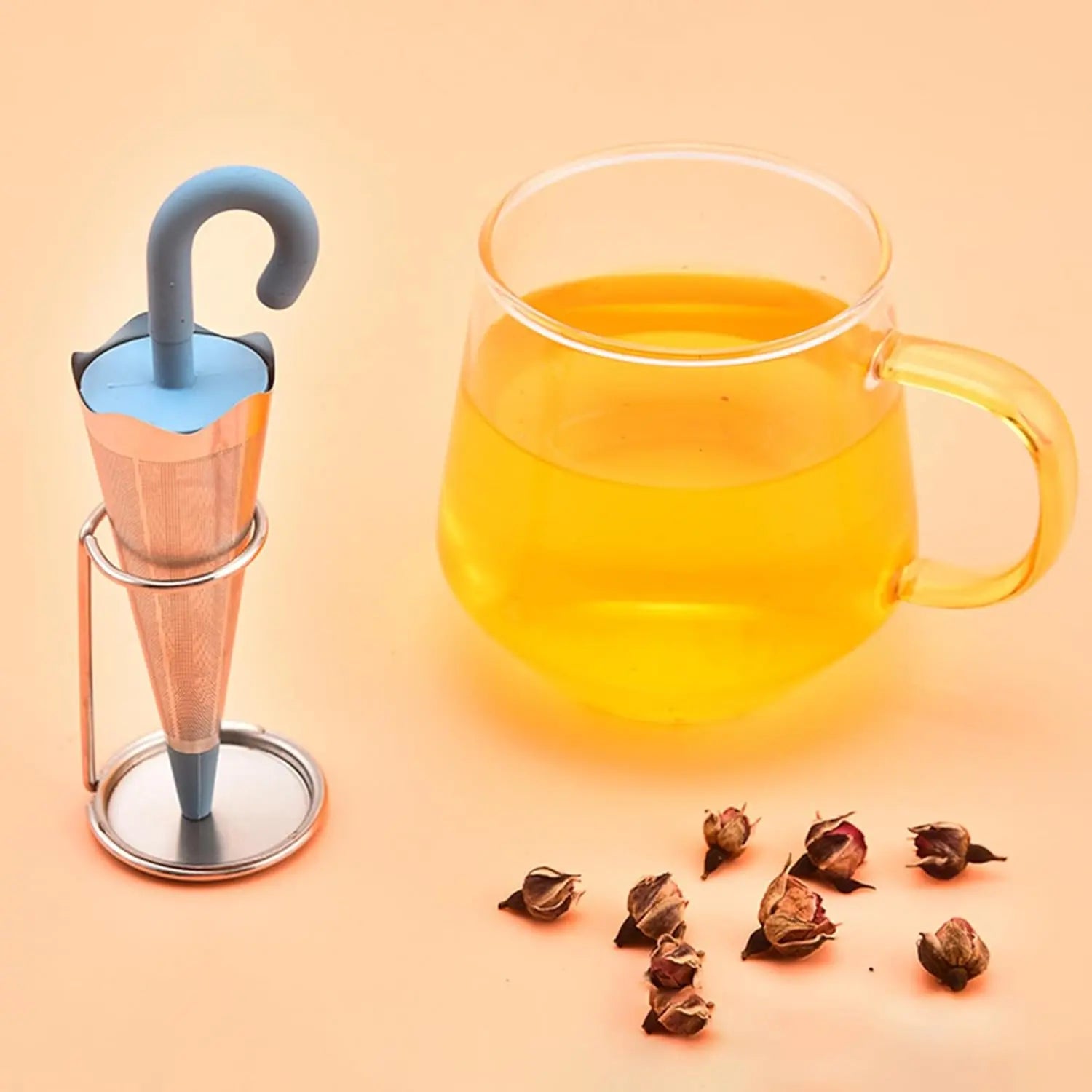 Reusable Cute Umbrella Tea Strainer With Tray / Stand (1 Pc) your brand
