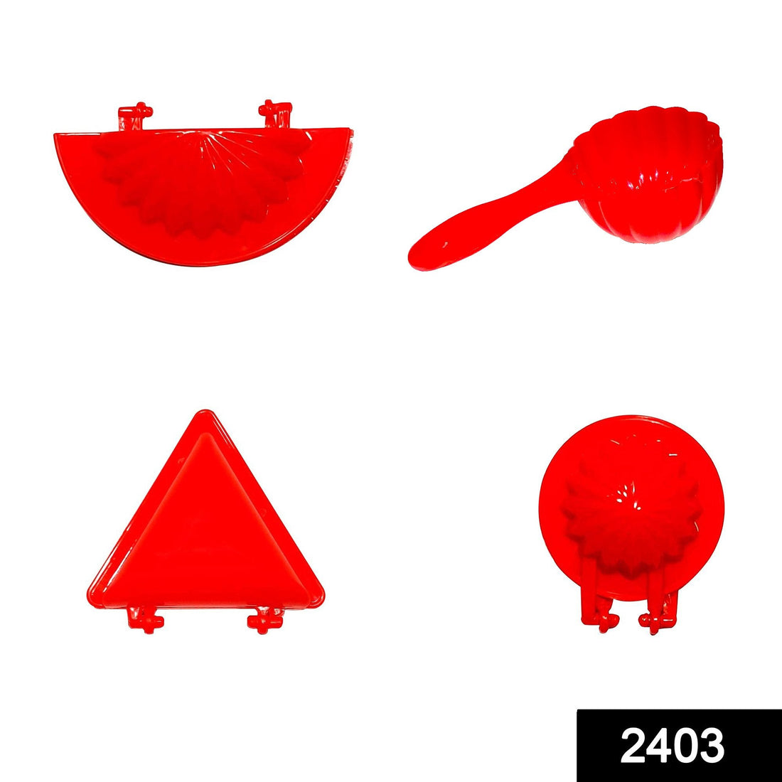 Set of 4 red plastic dough press molds for kitchen use