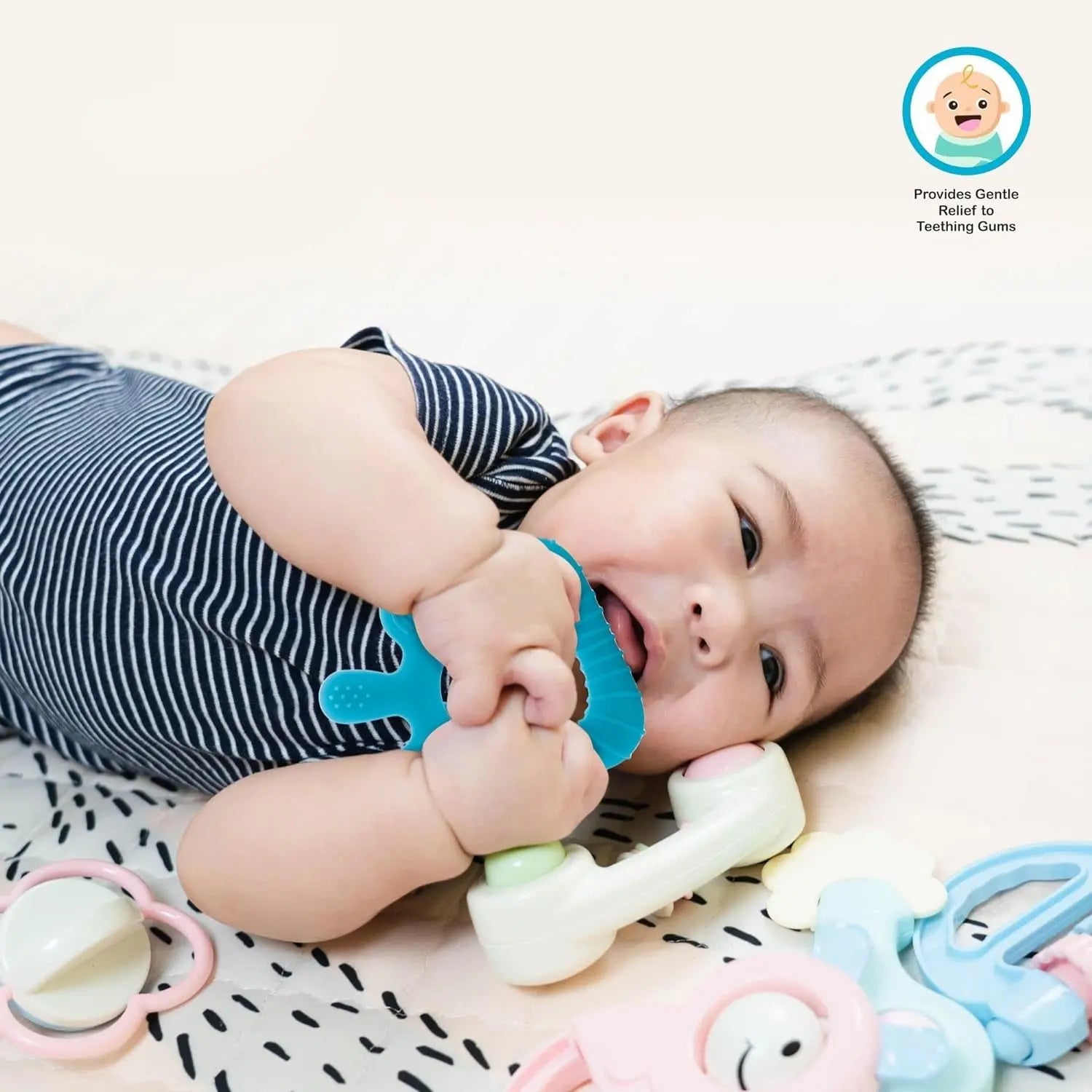 Silicone Baby Teether Pack of 1 (Mix Design & Color) your brand
