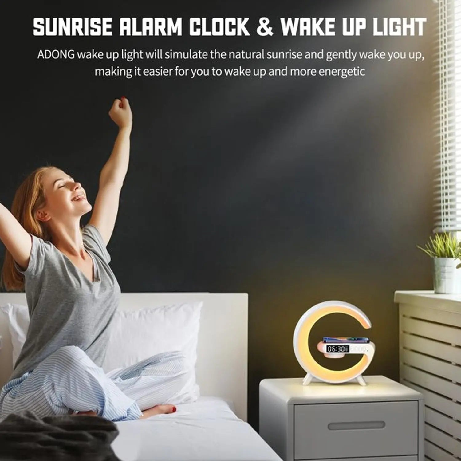 Smart Alarm Clock with G-Shape RGB Light Bluetooth Speaker, Wireless Charging (1 Pc) your brand