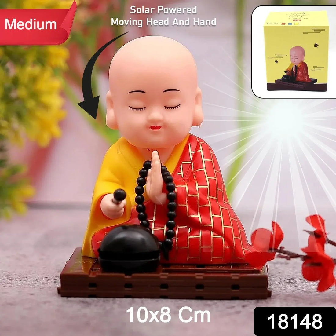 Solar Powered Sitting Buddha Statue,  Moving Head and Hand (1 Pc / Medium) your brand