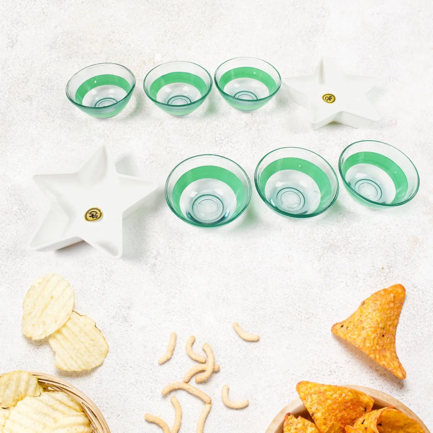 Star Station High Quality 6 Pc Glass Bowl & 2 Pc Plastic Star Shape Snack Bowl Set (8 Pcs Set) your brand