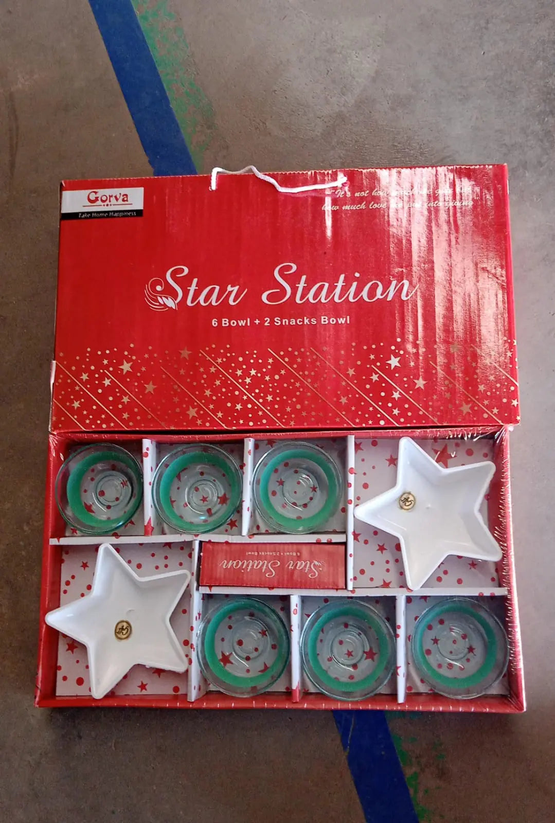 Star Station High Quality 6 Pc Glass Bowl & 2 Pc Plastic Star Shape Snack Bowl Set (8 Pcs Set) your brand