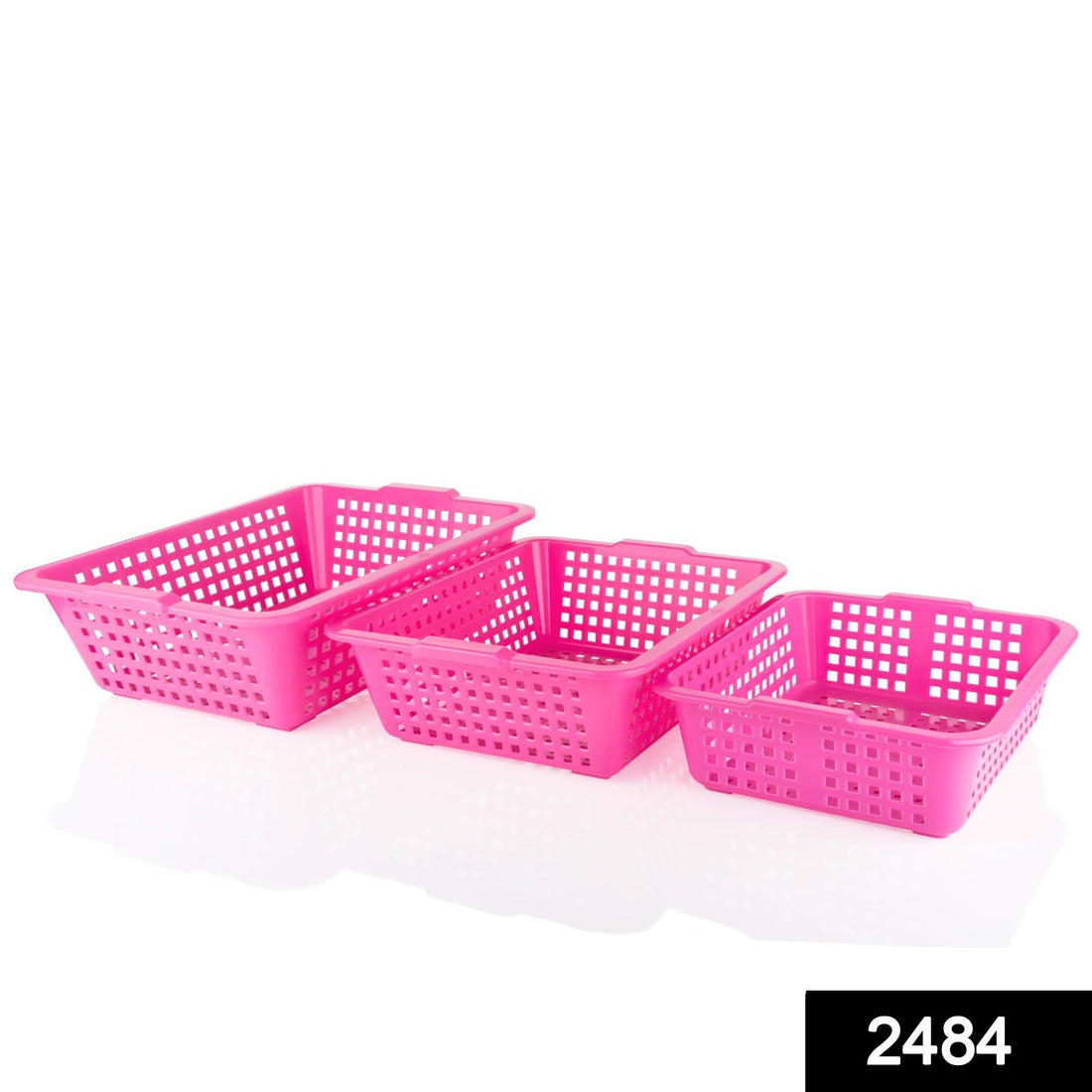 Plastic cane fruit baskets in large, medium, and small sizes