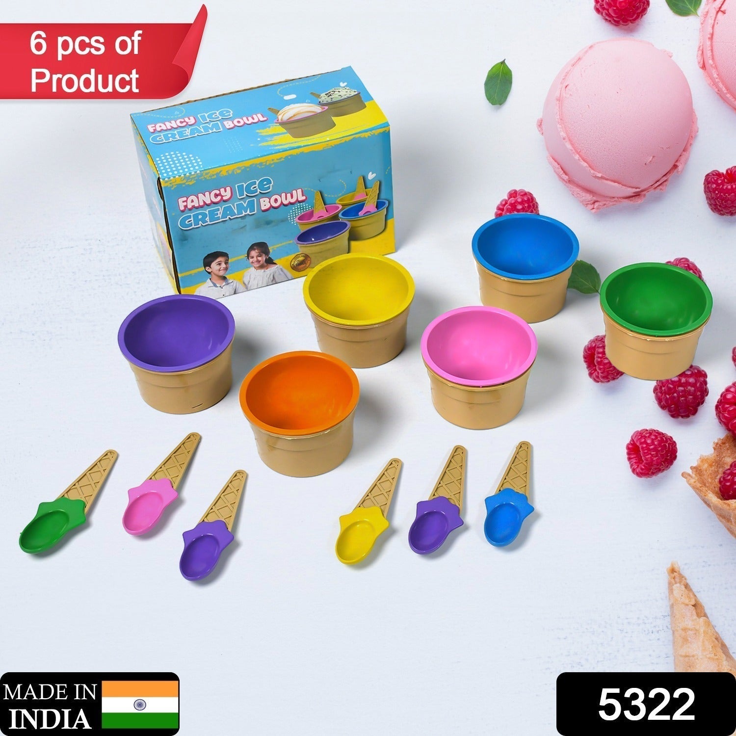 Ice-Cream Waffle Spoon Bowel Cup Set | Premium ice Cream Set | Ice-Cream Bowel with Spoon | 6 units Couple Bowl Set | Color Box your brand