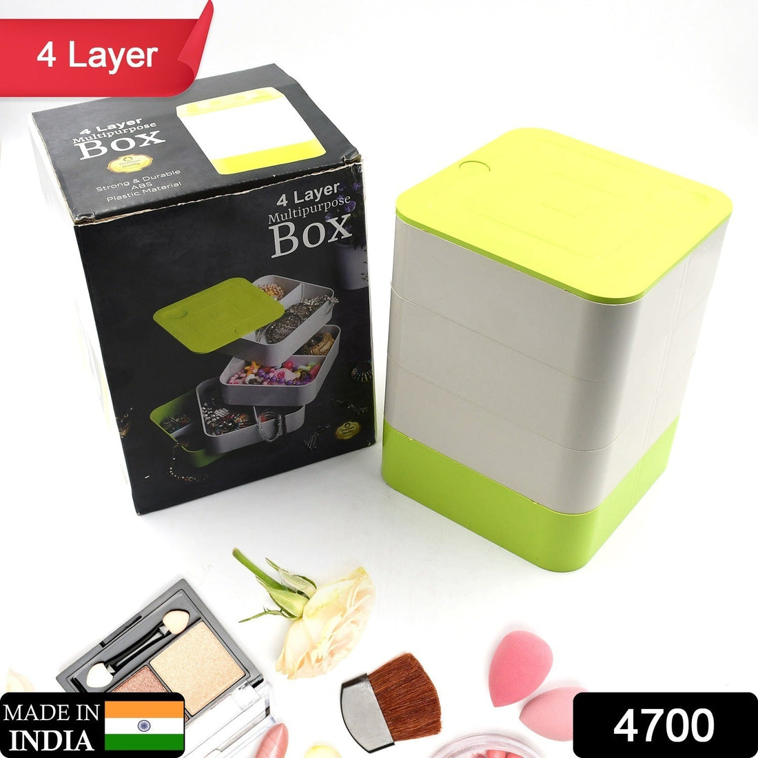 4-layer rotating jewelry box for organizing earrings and accessories.