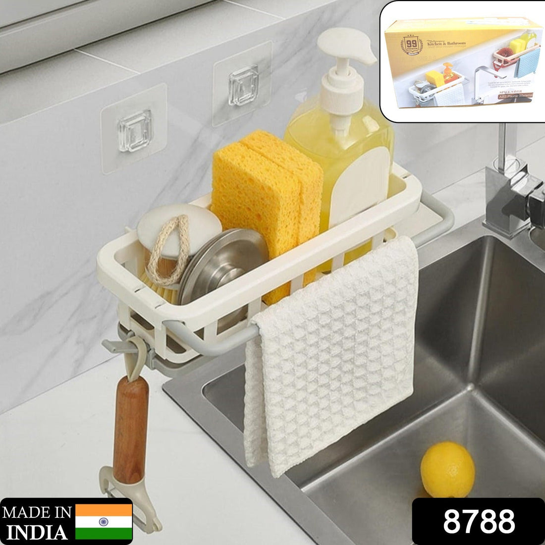 Multipurpose Platic Hanging Drain Rack Retractable Sponge Storage Hanging Rack With Adhesive Hook for Kitchen and Bathroom Dishcloth Holders Basket Drying Tray Organizer - Shopmania Wholesale