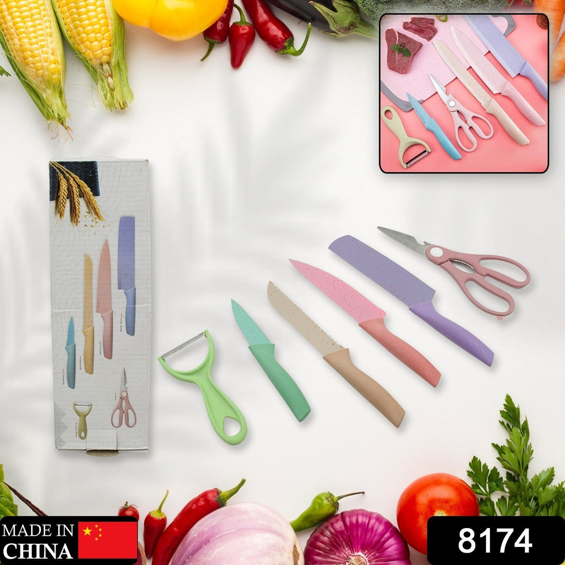 Corrugated 6Pc Kitchen Knife Set Professional Box Knife Set 6 Piece Forged Kitchen Knives with Box. your brand