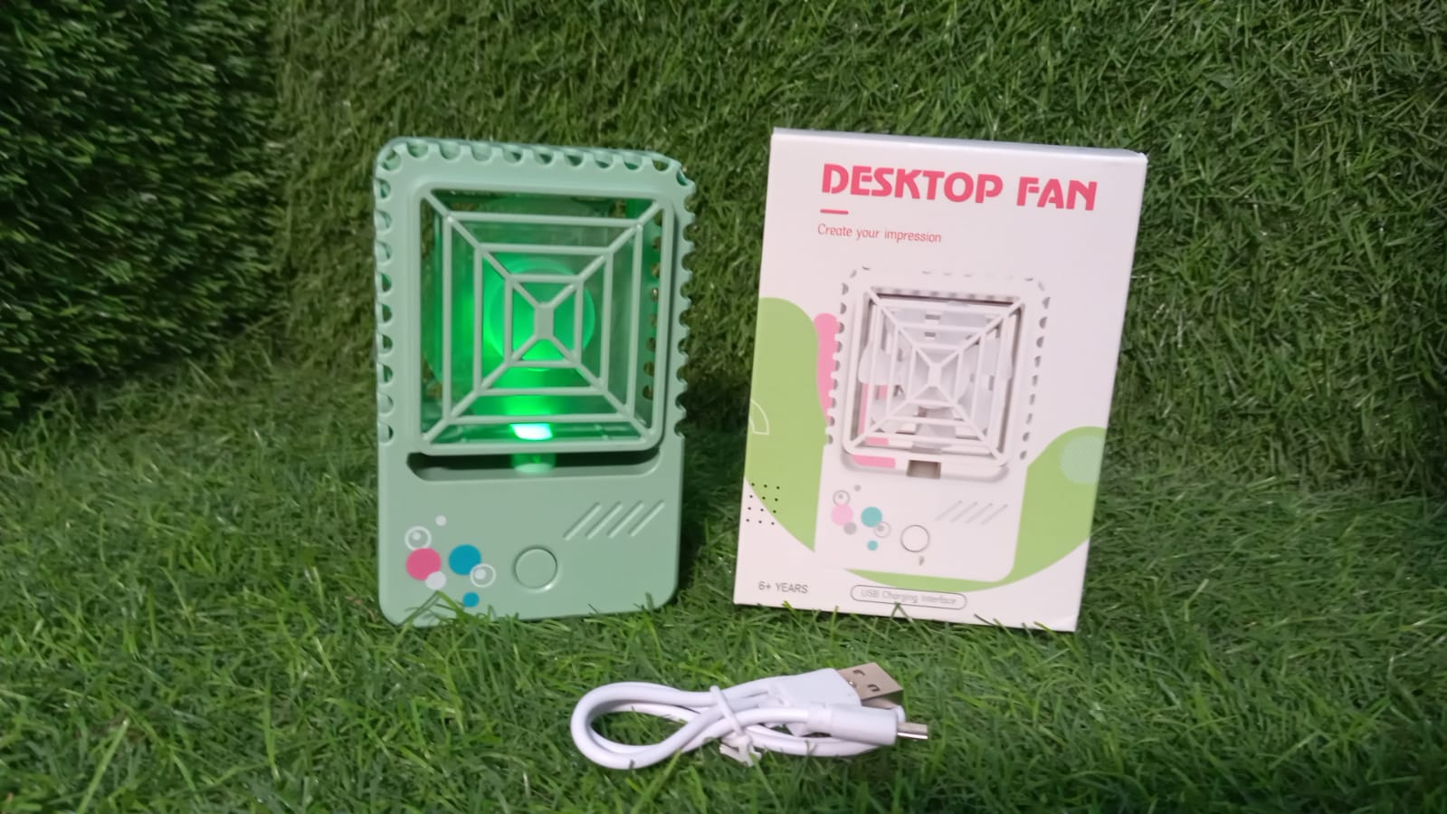 MINI DESKTOP FAN RECHARGEABLE TABLE FAN HANDHELD FAN USB FAN DESK FAN COOLING FAN FOR HOME , OFFICE , CAR, & MULTI USE FAN (Battery Not Include) your brand
