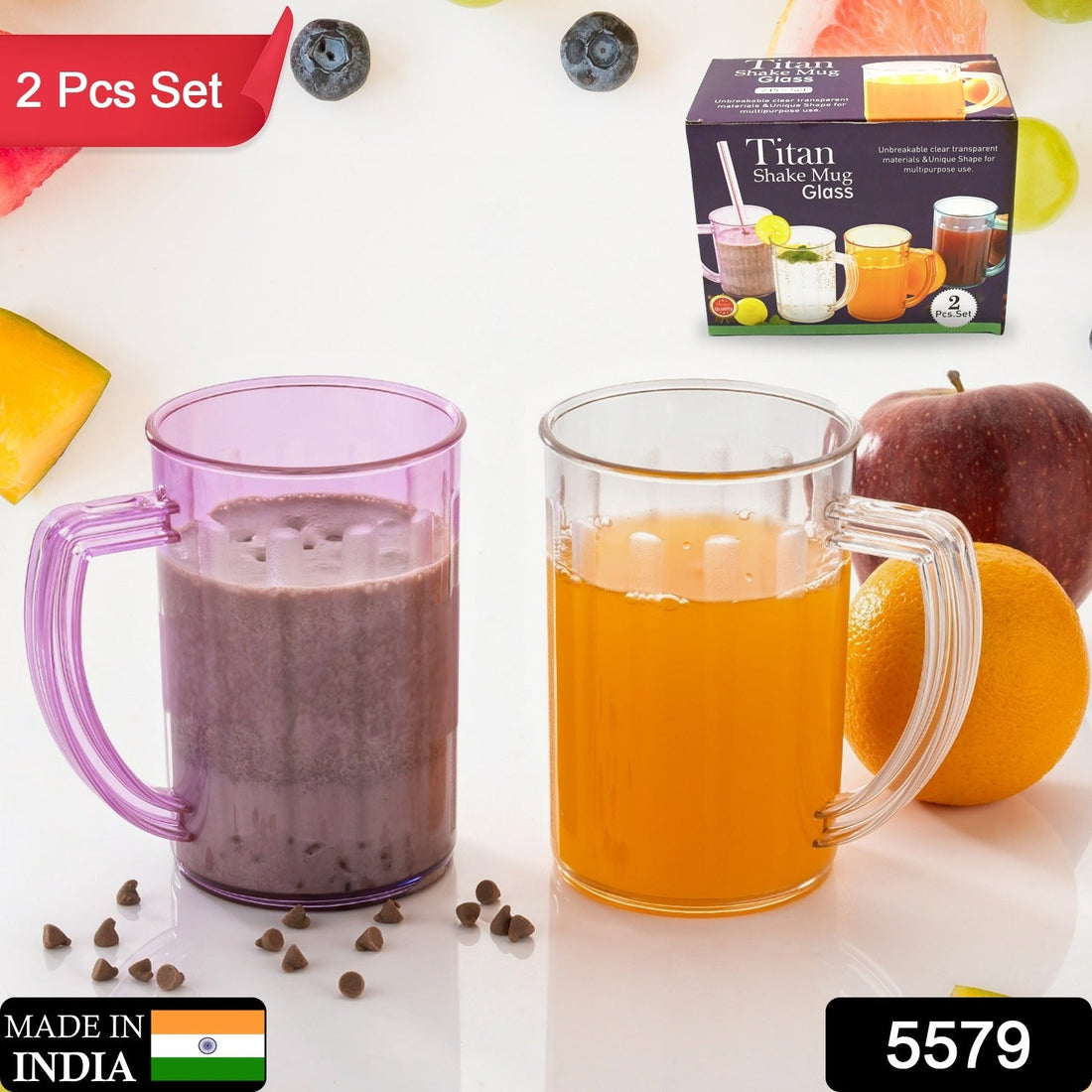 Stylish Juice Glass With Handle, Water Glass, Beer Glass, Milk Shake Glass, Multipurpose Glass Plastic Beer Mug, Unbreakable Beer Tasting Glasses, Clear Juice Glasses Suitable for Kids (2 pc) your brand