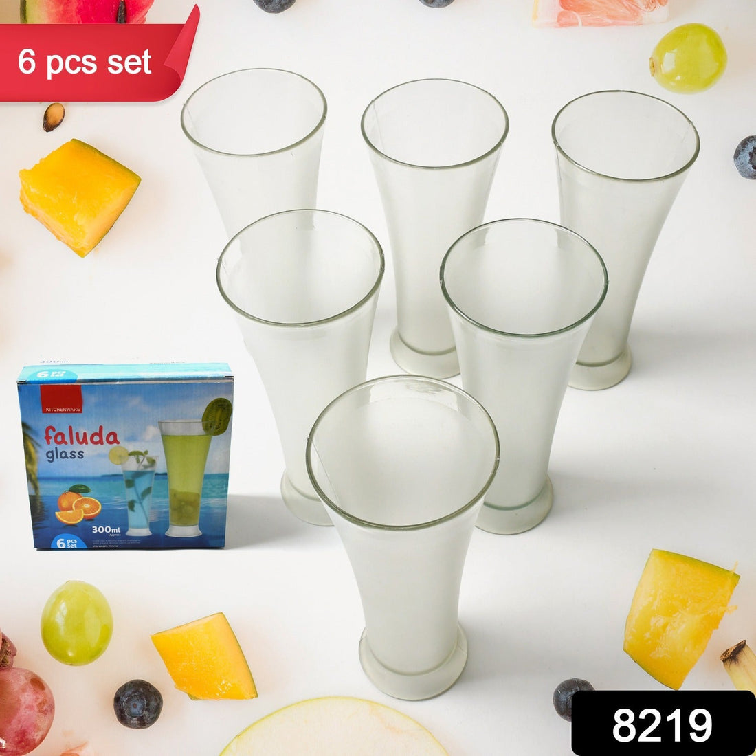 High Quality Faluda, ice cream, Juicer and Water Glasses Set of 6 Transparent, Drinking Water Glasses Stylish Glasses for Faluda, Water, Juice, Glass Set of 6 Pcs (300 ML Approx) - Shopmania Wholesale