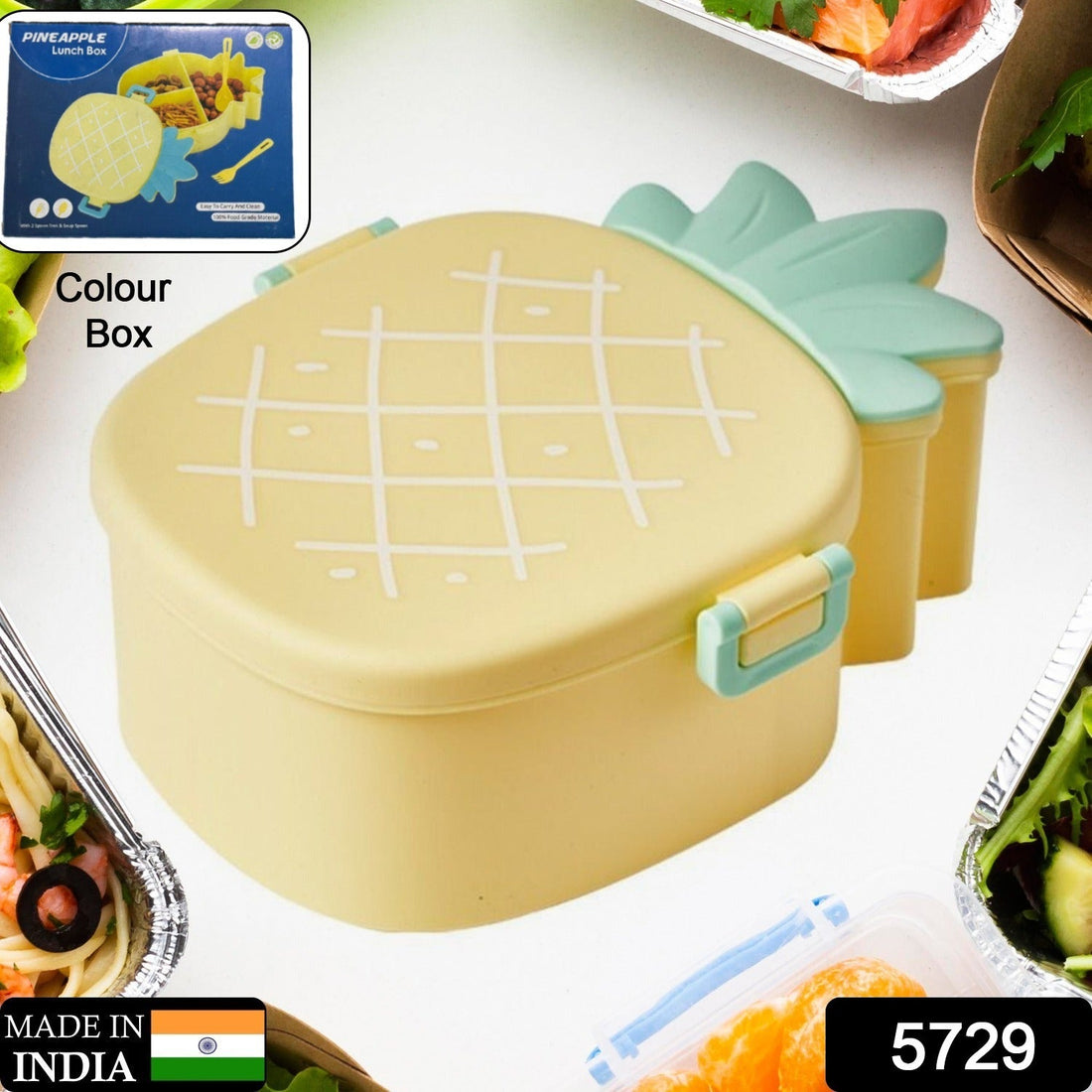 Kids Lunch Box Cute Pineapple Shaped Bento Box with Fork Spoon Snack Container Microwave Portable Office Lunch Box (1 Pc / With Spoon, Fork & Color Box) your brand