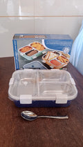 3 Compartment Transparent Stainless Steel Lunch Box for Kids, Tiffin Box, Lunch Box, Lunch Box for Kids, Insulated Lunch Box, Lunch Box for Office Women and Men, Stainless Steel Tiffin Box for Boys, Girls, School Office (Multi Color) - Shopmania Wholesale