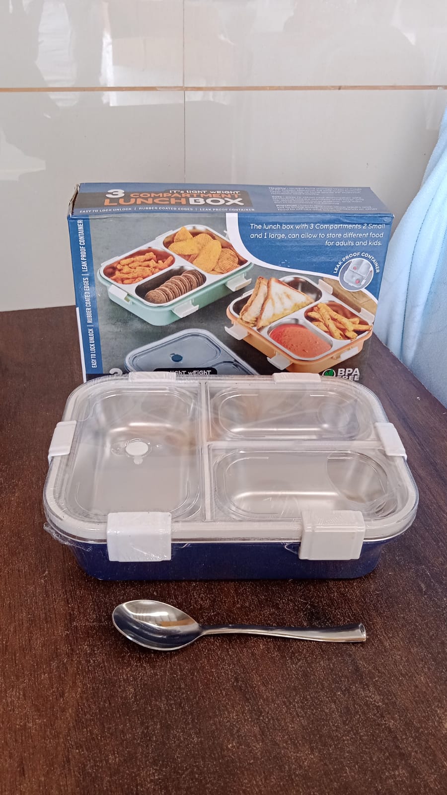 3 Compartment Transparent Stainless Steel Lunch Box for Kids, Tiffin Box, Lunch Box, Lunch Box for Kids, Insulated Lunch Box, Lunch Box for Office Women and Men, Stainless Steel Tiffin Box for Boys, Girls, School Office (Multi Color) - Shopmania Wholesale