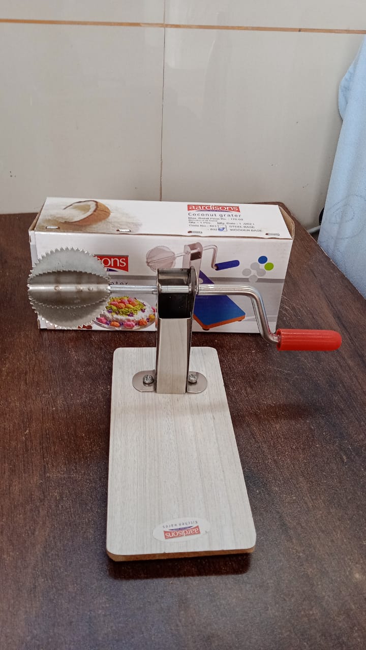 Stainless Steel Coconut Scraper with Wooden Base (1 Pc) - Shopmania Wholesale