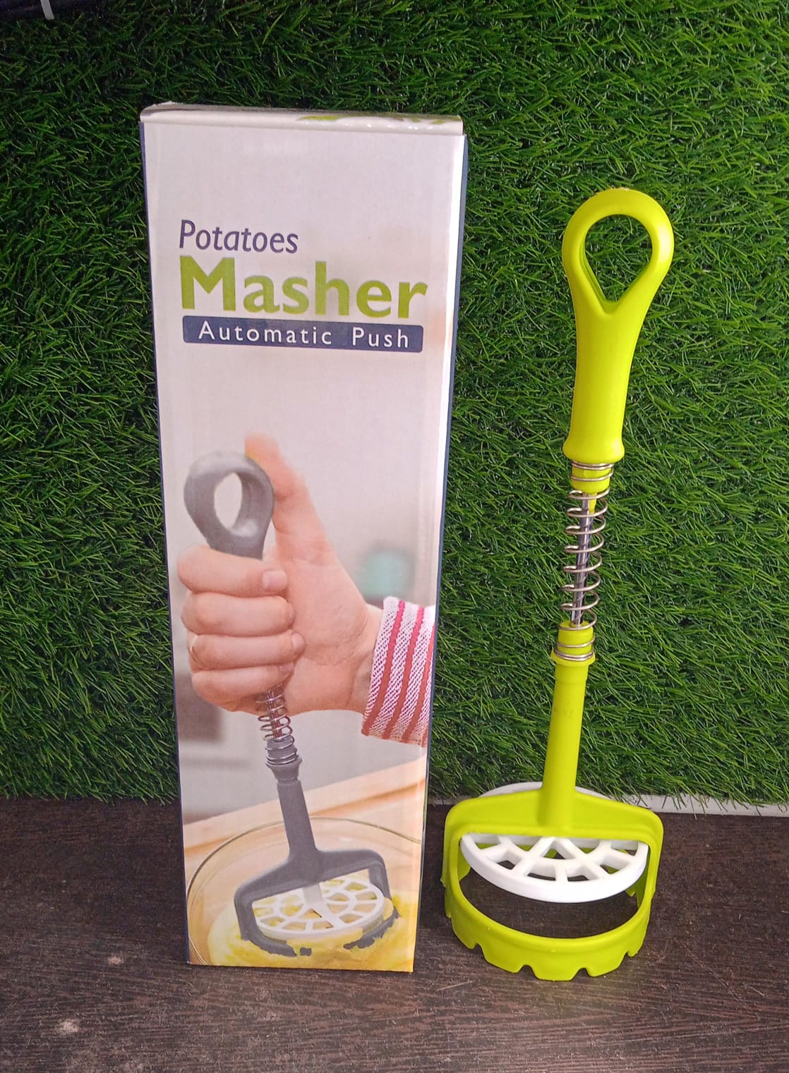 Multi Functional One-Handed Plastic Manual Mashed Potatoes Masher, Mash Sweet Potato Masher with Comfort Grip and Stainless-Steel Spring Design for Nonstick Pans (1 Pc) your brand