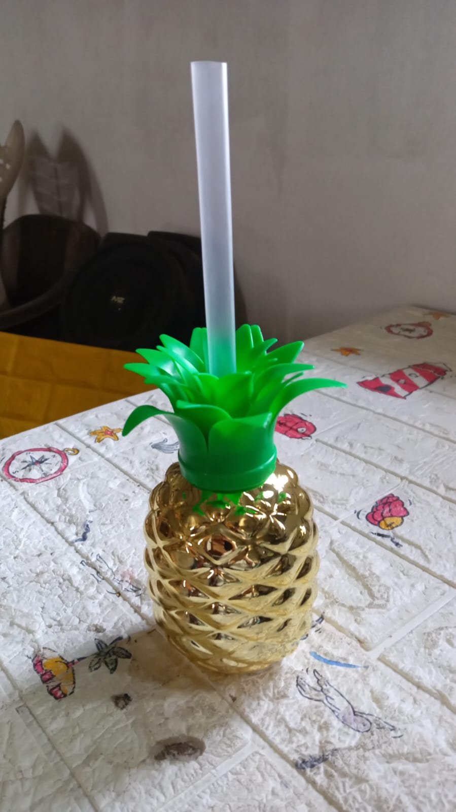 Plastic Pineapple Cups with Straw (1 Pc) - Party Favors, Hawaiian, Beach your brand