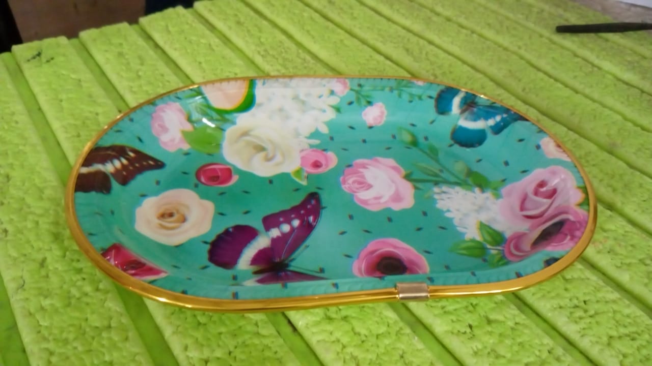 Small Plastic Flower Printed Design Serving Tray (1 Pc / 27 x 18 CM / Mix Color) - Shopmania Wholesale