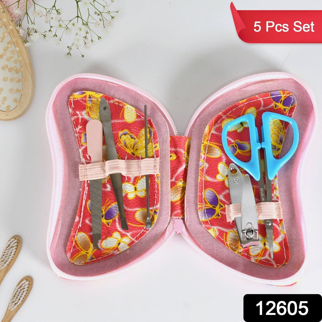 5 IN 1 Stainless Steel Professional Manicure Set, Nail Cutter For Women, Nail Scissors, Luxury Grooming Kit your brand