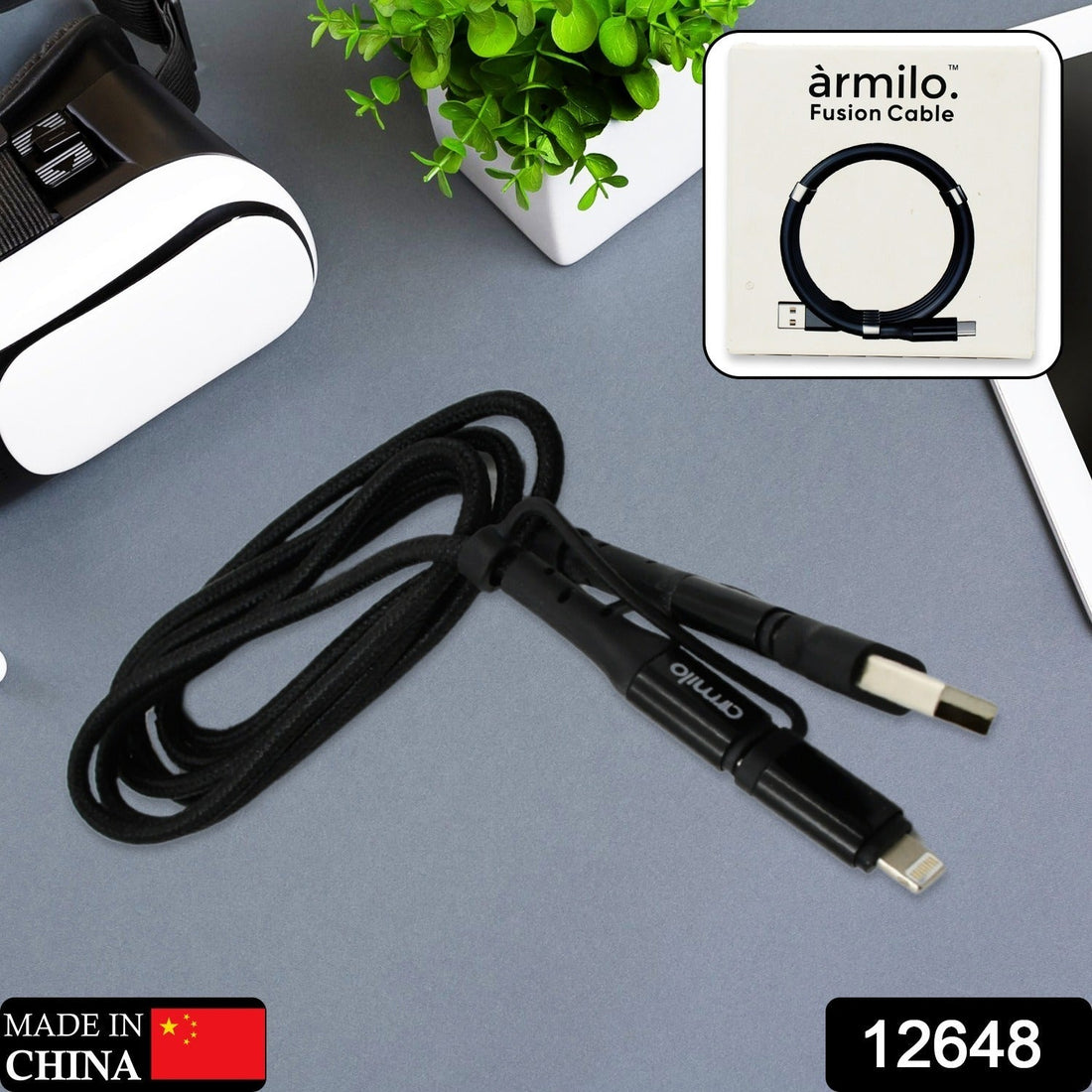 3 IN 1 Fast Charging Cable with Type C & iPhone Support, Compatible with all devices, Data Transmission, Unbreakable Braided, Tangle Free your brand