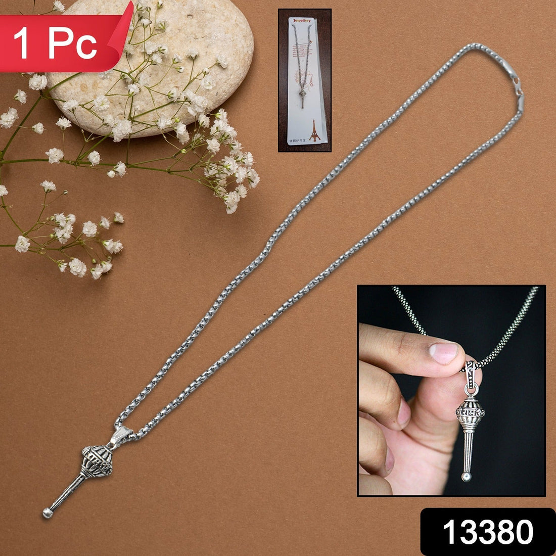 Silver Chain With Gada Pendant