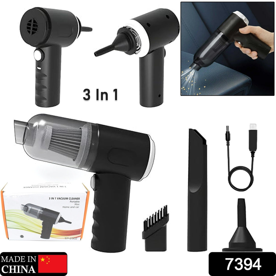 3 in 1 Car Mini Vacuum Cleaner with Blower Wireless Portable Rechargeable Handheld High Power Suction Vacuum Cleaning Machine for Home Car Computer Keyboard Cordless Air Blowing Dusting - Shopmania Wholesale